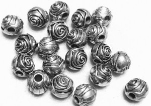 15 Antique silver Plated Acrylic Fancy Rose Bud Tibetan Beads-Jewelry Supplies