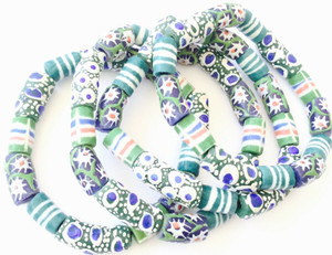 Handmade Ghana Fancy Blue White Multi Bracelet African Trade Beads