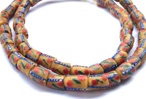 Fine Handmade Mustard Yellow Multi Krobo Recycled Glass African Trade Beads-Ghana Fine Handmade Mustard Yellow Multi Krobo Recycled Glass African Trade Beads-Ghana