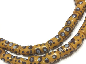 Handmade Mustard Yellow Multi Krobo Recycled Glass African Trade Beads-Ghana Handmade Mustard Yellow Multi Krobo Recycled Glass African Trade Beads-Ghana