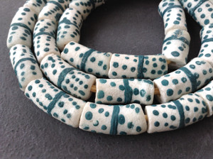 White green banded and doted African fancy Krobo Powderglass beads