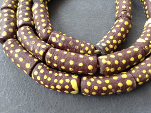  Brown with yellow dots African fancy Krobo Powderglass beads 