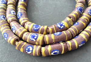 Yellow banded Cocoa brown African fancy Krobo Powderglass beads