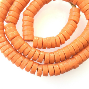 11x4mm Made in Ghana recycled glass Opaque Orange disk African Trade Beads-Ghana 11x4mm Made in Ghana recycled glass Opaque Orange disk African Trade Beads-Ghana