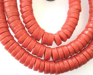 11x4mm Made in Ghana recycled glass Opaque Red disk African Trade Beads-Ghana 11x4mm Made in Ghana recycled glass Opaque Red disk African Trade Beads-Ghana