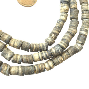 Old dark Grey multi African Antique Ghana Krobo powderglass trade beads