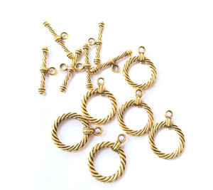 6 Sets Antique Gold twisted round Toggle Clasps