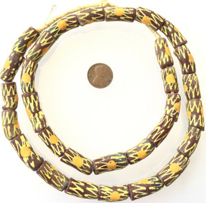 Ghana Brown Kente Zen recycled glass handmade African Trade beads Ghana Brown Kente Zen recycled glass handmade African Trade beads