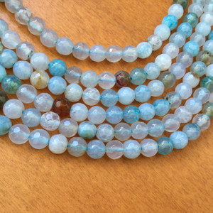 Fine 6mm light blue multi faceted agate Gemstone Round beads