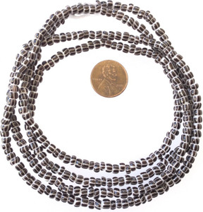 Vintage Opaque Cocoa Multi Stripe Chevron 3mm glass beads Trade Beads-Ghana [3063]