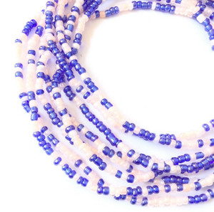 Tiny Luster Deep Blue & Bubblegum Pink Waist Beads, Trade Beads-Ghana [3039]