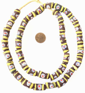Made in Ghana Handmade recycled glass Brown Millefiori African Trade beads-Ghana Made in Ghana Handmade recycled glass Brown Millefiori African Trade beads-Ghana