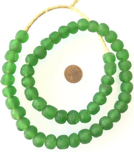 Ghana Round Green handmade Recycled glass African trade beads-Ghana Ghana Round Green handmade Recycled glass African trade beads-Ghana