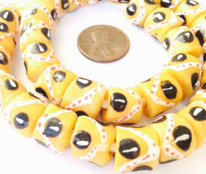 25 Handmade Ghana glass Mustard yellow African Trade beads-Ghana 25 Handmade Ghana glass Mustard yellow African Trade beads-Ghana