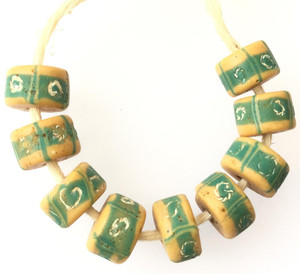 9 PCS old Venetian Antique Wound green Banded Wound African Trade beads 9 PCS old Venetian Antique Wound green Banded Wound African Trade beads
