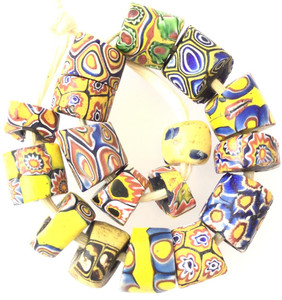 17 Antique Venetian Millefiori mixed African Glass Trade beads-Ghana 17 Antique Venetian Millefiori mixed African Glass Trade beads-Ghana