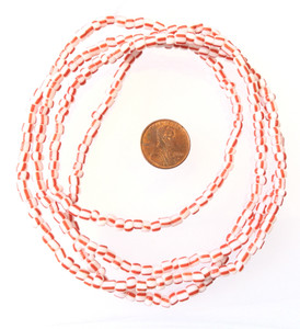 White with Red stripes 4-4.2mm glass beads Trade Beads-Ghana [3033]