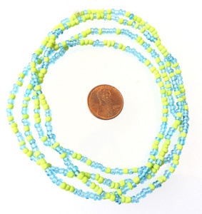 Aqua blue and florescent green 3mm glass beads Trade Beads-Ghana 