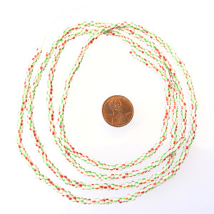 Red, light green and white multi stripes stripes 3mm glass beads Trade Beads-Ghana [3028]