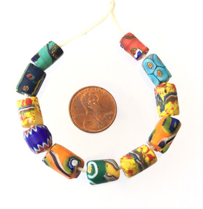 11 Mixed Antique Venetian Millefiori and wound African Glass Trade beads-Ghana