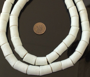 Ghana African Opaque White cylinder Recycled glass trade beads-Ghana Ghana African Opaque White cylinder Recycled glass trade beads-Ghana