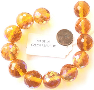 18mm Fine Vintage Traditional Czech Bohemian Amber Color AB Fire Polished Beads