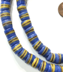 Handmade Opaque Blue and Yellow Recycled glass African trade beads-Ghana Handmade Opaque Blue and Yellow Recycled glass African trade beads-Ghana