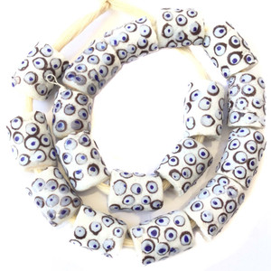 Short strand Handmade opaque white blue eye African Krobo recycled glass beads-Ghana Short strand Handmade opaque white blue eye African Krobo recycled glass beads-Ghana
