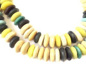 Ghana Ashanti handmade Recycled Glass Opaque Mixed colors Disk Saucer Beads Ghana Ashanti handmade Recycled Glass Opaque Mixed colors Disk Saucer Beads