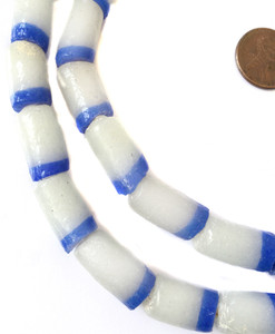 17x11 mm Frost white and blue handmade Krobo recycled Glass African trade Beads-Ghana 17x11 mm Frost white and blue handmade Krobo recycled Glass African trade Beads-Ghana