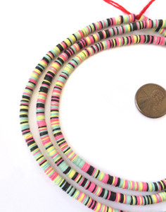 1223 pink yellow and blue multi Recycled Phono Record African Vinyl Disk trade beads