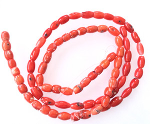 Oval Red Coral gemstone beads [90071]