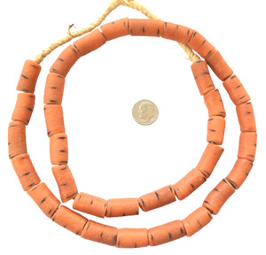 Ghana African Orange multi cylinder Recycled glass trade beads-Ghana [865523]