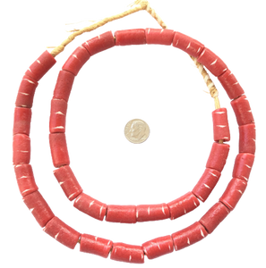Ghana African Red multi cylinder Recycled glass trade beads-Ghana Ghana African Red multi cylinder Recycled glass trade beads-Ghana