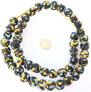 Made in Ghana Black multi Krobo recycled Glass African trade Beads-Ghana Made in Ghana Black multi Krobo recycled Glass African trade Beads-Ghana
