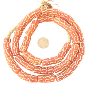 26x10 mm Coral and orange elbow handmade Krobo recycled Glass African trade Beads-Ghana 26x10 mm Coral and orange elbow handmade Krobo recycled Glass African trade Beads-Ghana
