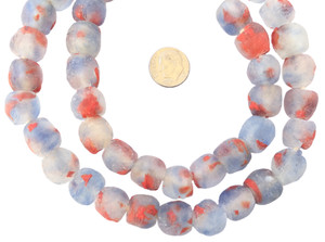 Made in Ghana Krobo clear blue and Red multi Glass African trade Beads-Ghana Made in Ghana Krobo clear blue and Red multi Glass African trade Beads-Ghana