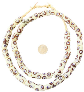 Amazing Opaque white multi with blue eye Krobo recycled Glass Cylinder African trade Beads Amazing Opaque white multi with blue eye Krobo recycled Glass Cylinder African trade Beads