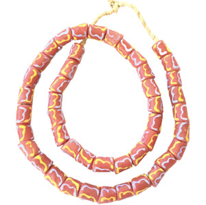 Amazing Coral multi Krobo recycled Glass Cylinder African trade Beads-Ghana [97025]