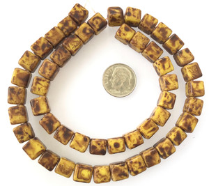 8mm Vintage mustard yellow Glass Czech square Beads 8mm Vintage mustard yellow Glass Czech square Beads
