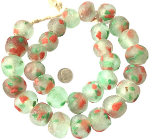 23MM Ghana Extra Large Red/Green multi Krobo recycled Glass African trade Beads-Ghana 23MM Ghana Extra Large Red/Green multi Krobo recycled Glass African trade Beads-Ghana