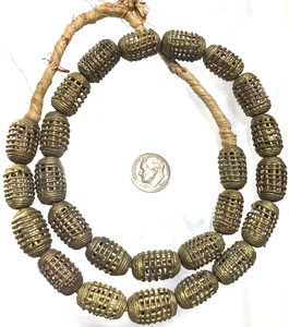 Strand of handmade African Oval Baule brass basket beads trade beads Strand of handmade African Oval Baule brass basket beads trade beads
