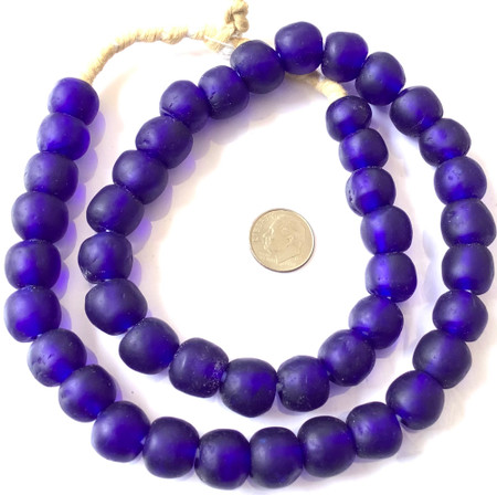 13mm Made in Ghana Cobalt Blue Recycled glass African trade beads-Ghana