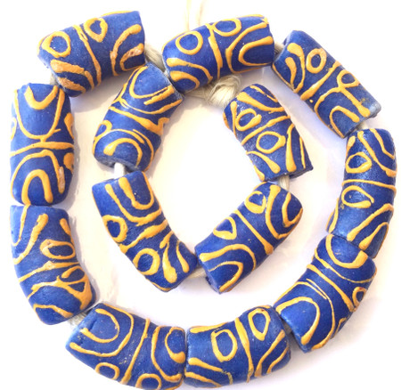 Short strand Handmade matching Navy blue Zen African Krobo recycled glass beads-Ghana