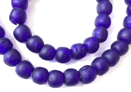 African translucent Cobalt Blue Krobo handmade Ghana glass beads