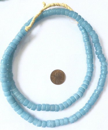 Ghana Cadet Blue Krobo Recycled Disk Glass African trade beads