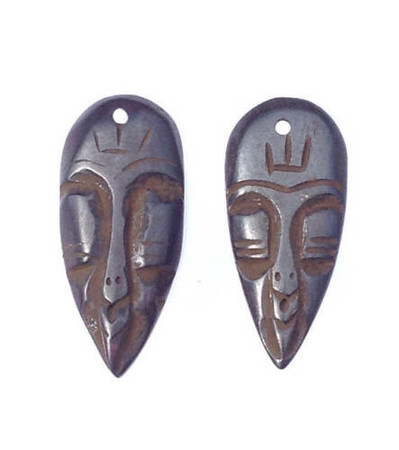 Pair of Spiritual tribal Head Ghana handmade wood Pendant African trade beads