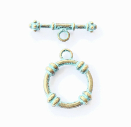 Fine Gold Patina Green Fancy round Toggle Clasps-Jewelry Supplies 
