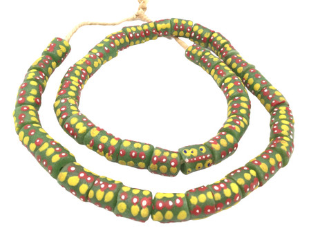 Ghana Handmade Glade Green multi Recycled glass African trade beads