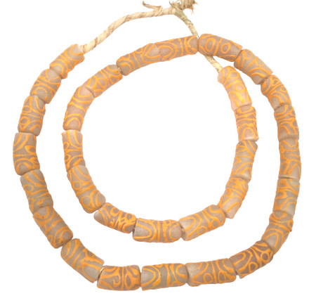 Ghana Handmade frosted orange Zen Recycled glass African trade beads [02006]